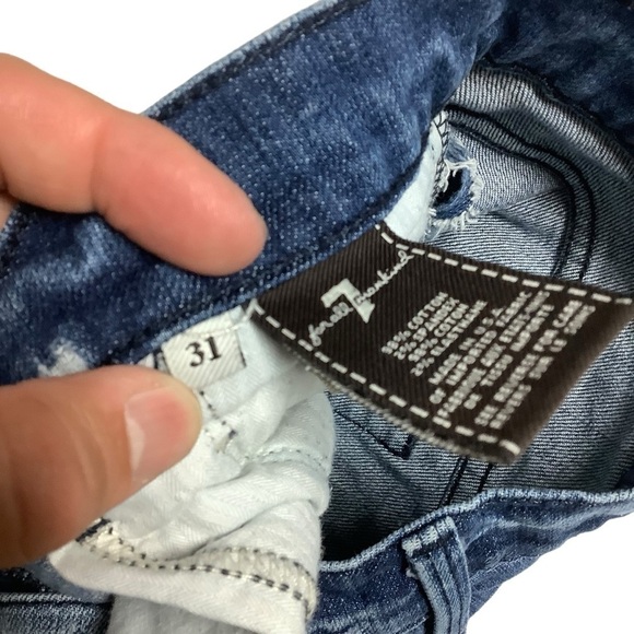 7 For All Mankind 7FAM Crop Straight Leg Jean Size 31 Flaw Distressed Cuffed - Picture 3 of 12